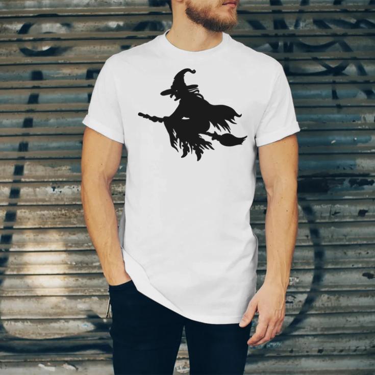 Halloween Scary Old Witch On Broom Art Design Pattern Unisex Jersey Short Sleeve Crewneck Tshirt