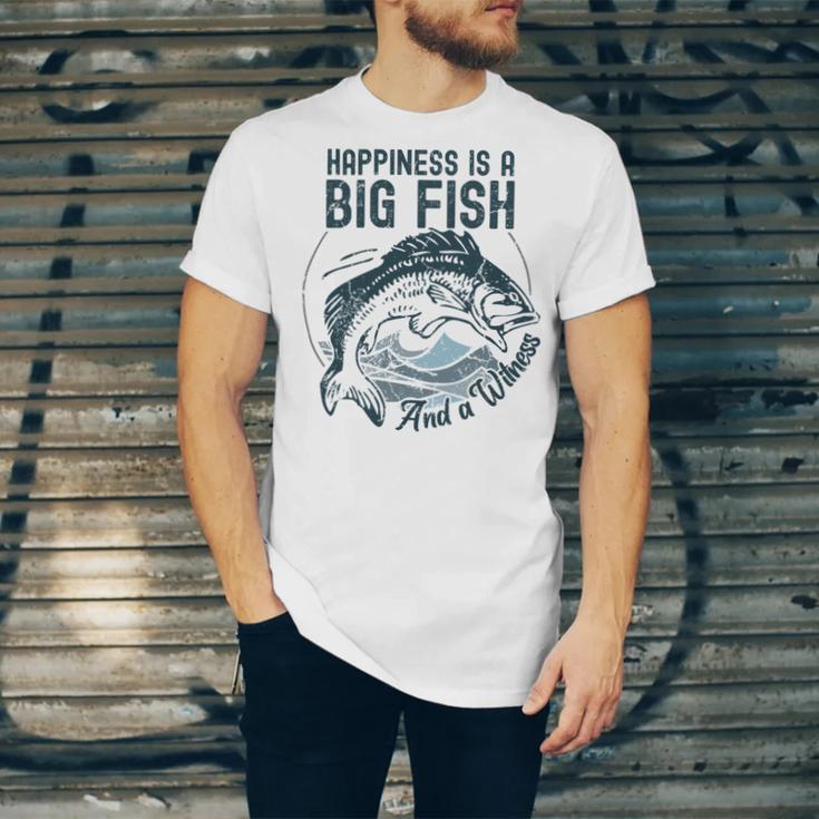 Happiness Is A Big Fish And A Witness Fisherman Dad Blue Unisex Jersey Short Sleeve Crewneck Tshirt