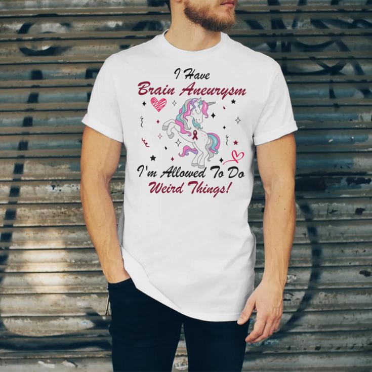 I Have Brain Aneurysm Im Allowed To Do Weird Things Unicorn Burgundy Ribbon Brain Aneurysm Bpd Brain Aneurysm Unisex Jersey Short Sleeve Crewneck Tshirt