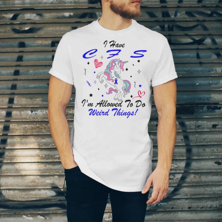 I Have Chronic Fatigue Syndrome Cfs Im Allowed To Do Weird Things Unicorn Blue Ribbon Chronic Fatigue Syndrome Support Cfs Awareness Unisex Jersey Short Sleeve Crewneck Tshirt