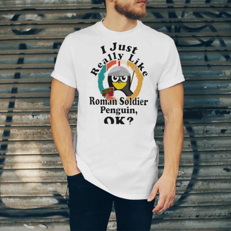 I Really Like Roman Soldier Penguin Ok Unisex Jersey Short Sleeve Crewneck Tshirt