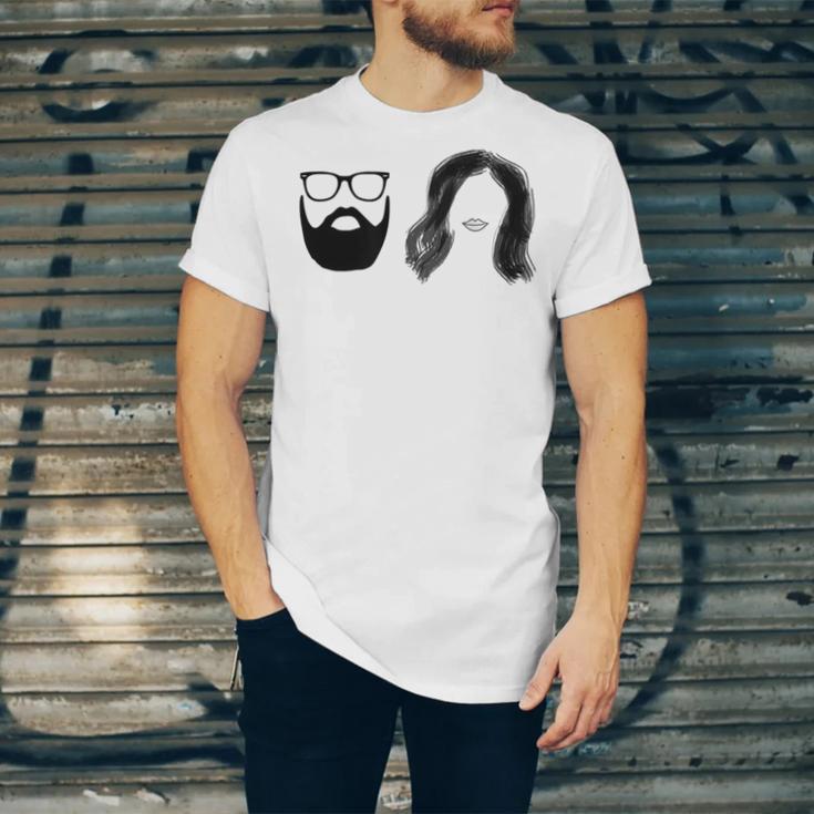 Man With Beard And Glasses With Woman Wavy Hair Unisex Jersey Short Sleeve Crewneck Tshirt