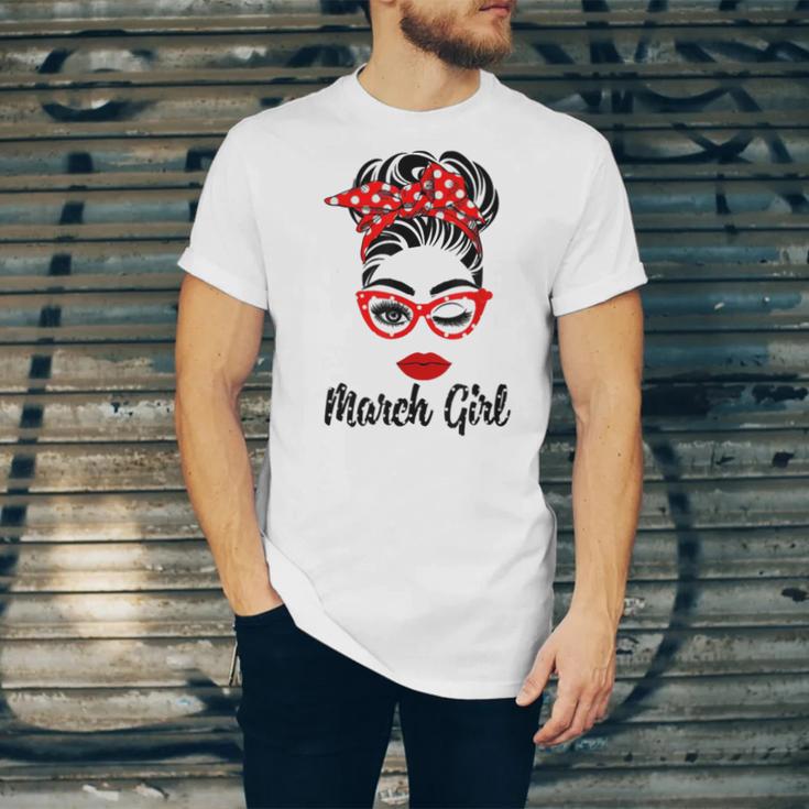 March Girl Women Face Wink Eye Bandana Birthday Gifts 548 Trending Shirt Unisex Jersey Short Sleeve Crewneck Tshirt