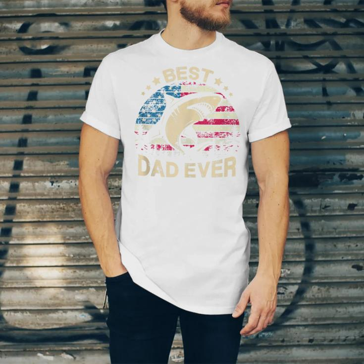 Mens Daddy SharkBest Dad Papa Ever 4Th Of July Father Unisex Jersey Short Sleeve Crewneck Tshirt