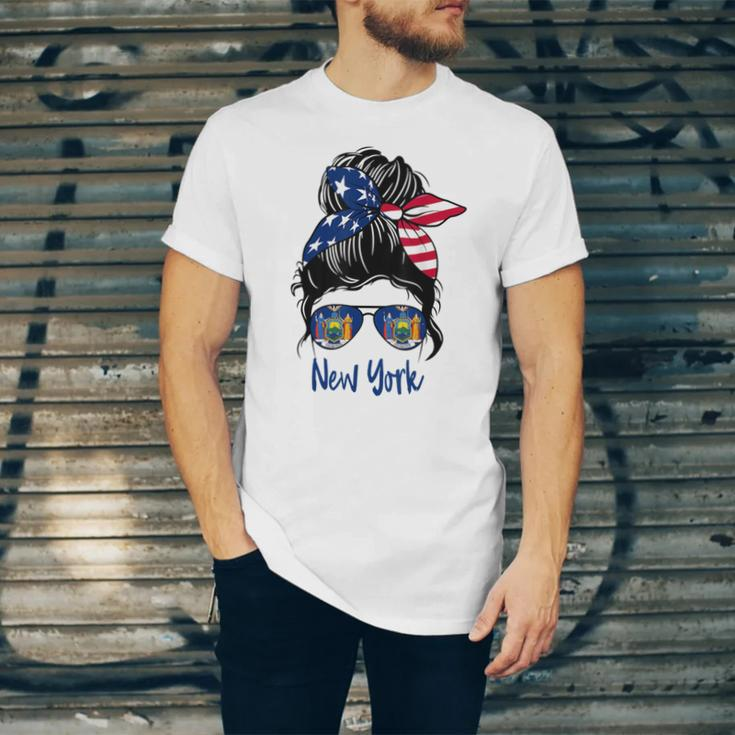 New York Girl New York Flag State Girlfriend Messy Bun Unisex Jersey Short Sleeve Crewneck Tshirt