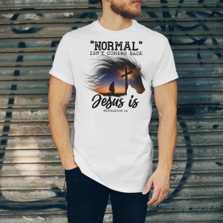 Normal Isnt Coming Back Jesus Is Revelation For Horse Lovers Unisex Jersey Short Sleeve Crewneck Tshirt