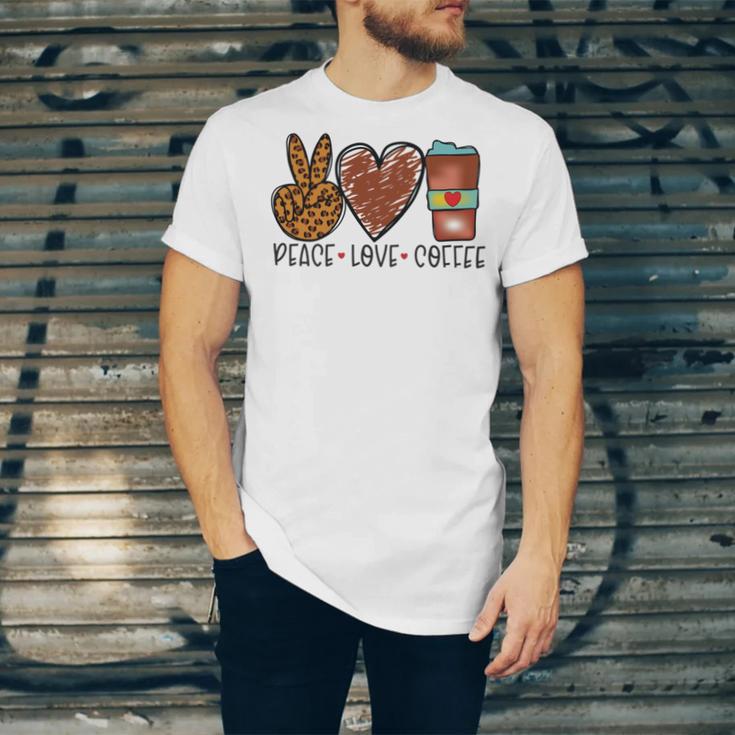 Peace Love Coffee Unisex Jersey Short Sleeve Crewneck Tshirt