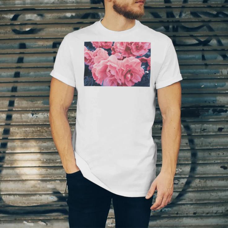 Pink Roses In Garden Unisex Jersey Short Sleeve Crewneck Tshirt