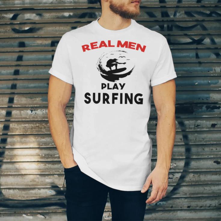 Surfing Men Sport Awesome Idea Real Men Play Surfing Unisex Jersey Short Sleeve Crewneck Tshirt