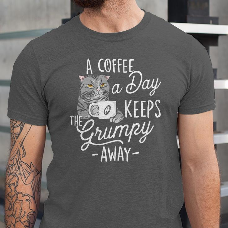 A Coffee A Day Keeps The Grumpy Away Coffee Lover Caffeine Jersey T-Shirt
