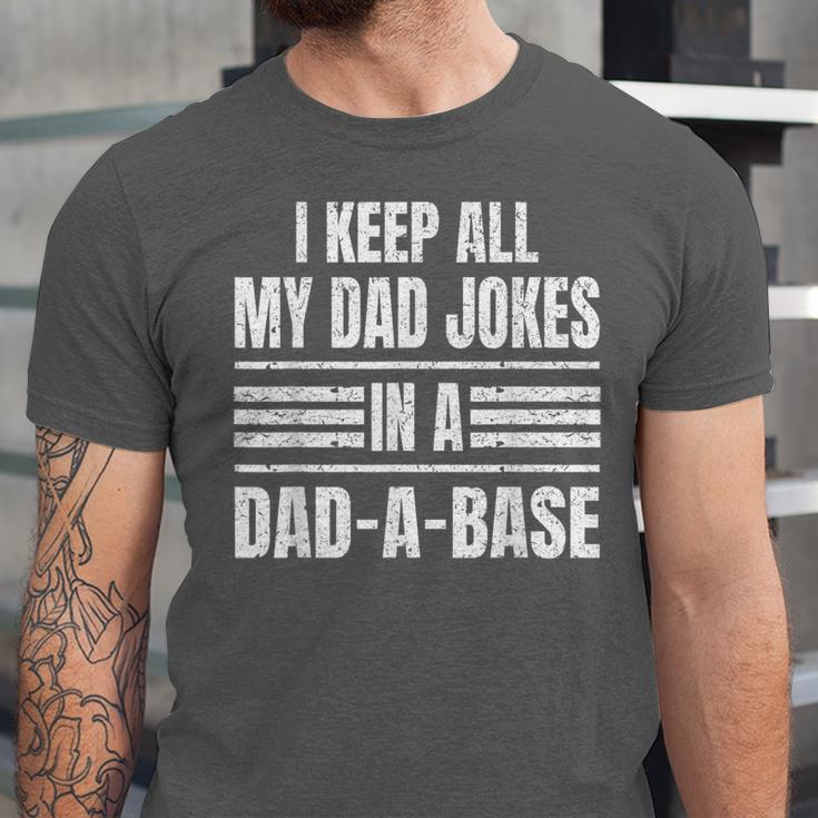 I Keep All My Dad Jokes In A Dad-A-Base Vintage Fathers Day Unisex Jersey Short Sleeve Crewneck Tshirt