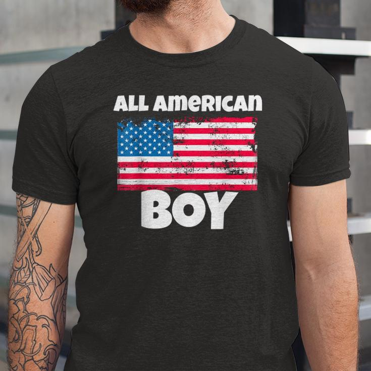 All American Boy Usa Flag Distressed 4Th Of July Jersey T-Shirt