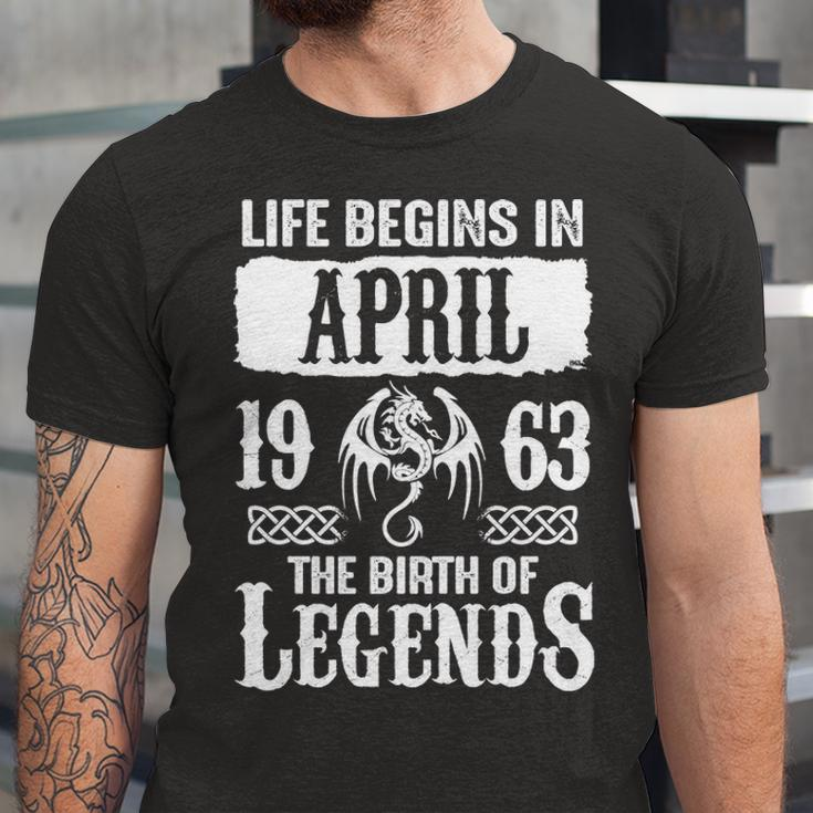 April 1963 Birthday Life Begins In April 1963 Unisex Jersey Short Sleeve Crewneck Tshirt