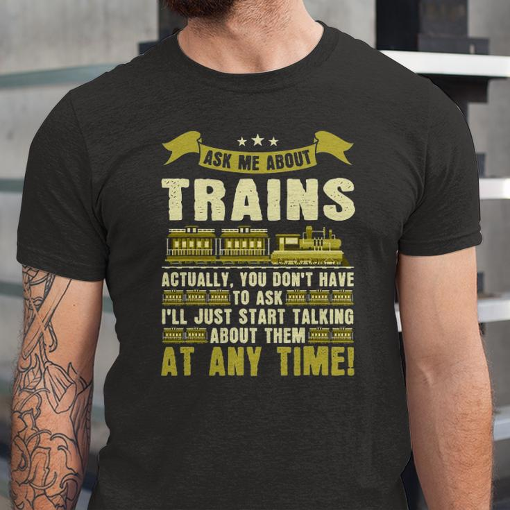Ask Me About Trains Train And Railroad Jersey T-Shirt