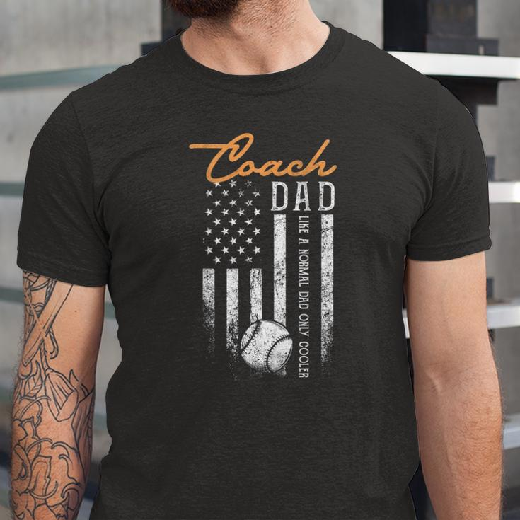Baseball Coach Dad Like A Normal Dad Only Cooler Usa Flag Jersey T-Shirt