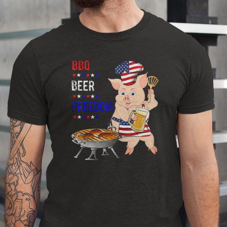 Bbq Beer Freedom Pig American Flag Jersey T-Shirt