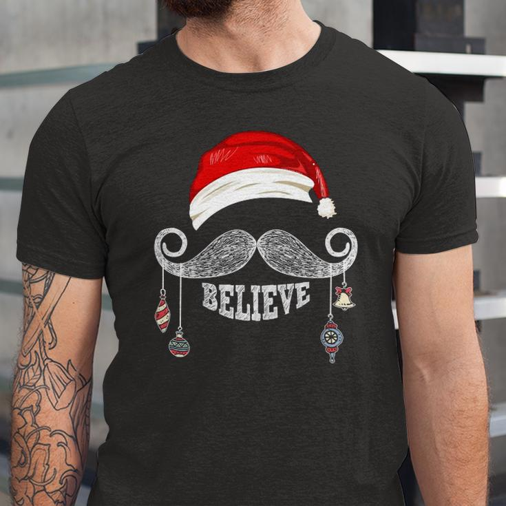 Believe Christmas Santa Mustache With Ornaments Believe Jersey T-Shirt