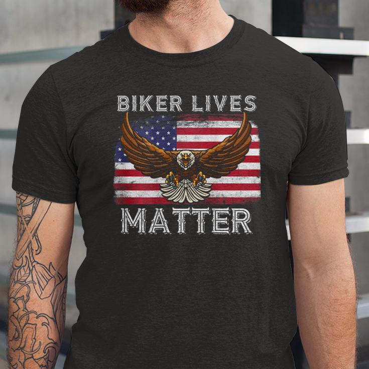Biker Lives Matter Distressed American Flag Bald Eagle Jersey T-Shirt