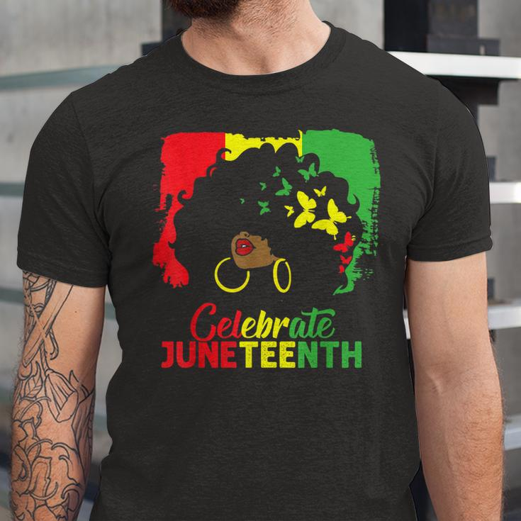Black Messy Bun Juneteenth Celebrate Indepedence Day Jersey T-Shirt