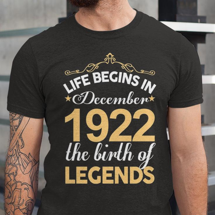 December 1922 Birthday Life Begins In December 1922 V2 Unisex Jersey Short Sleeve Crewneck Tshirt