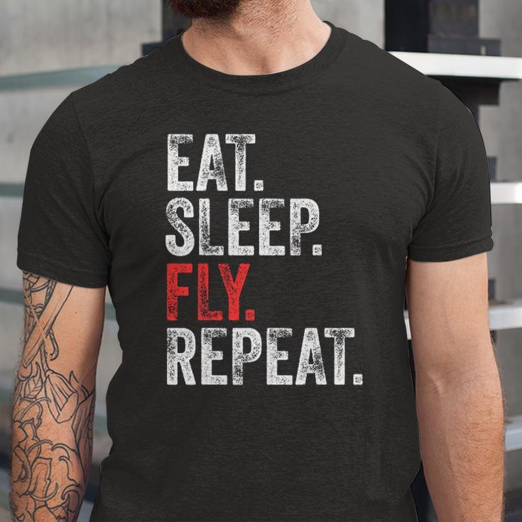 Eat Sleep Fly Repeat Aviation Pilot Vintage Distressed Jersey T-Shirt