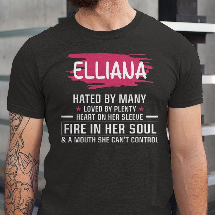 Elliana Name Gift Elliana Hated By Many Loved By Plenty Heart On Her Sleeve Unisex Jersey Short Sleeve Crewneck Tshirt