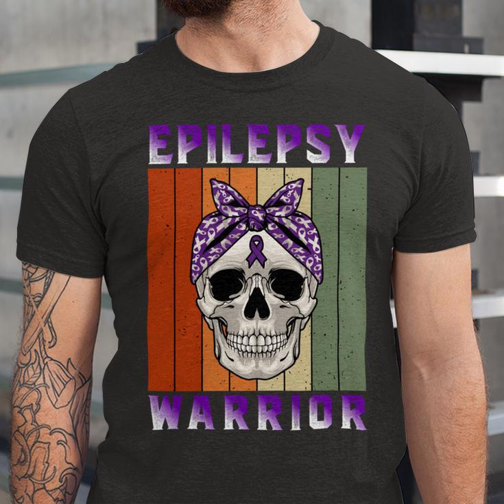 Epilepsy Warrior Skull Women Vintage Purple Ribbon Epilepsy Epilepsy Awareness Unisex Jersey Short Sleeve Crewneck Tshirt
