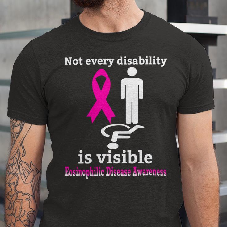 Every Disability Is Visible Eosinophilic Disease Awareness Pink Ribbon Eosinophilic Disease Eosinophilic Disease Awareness Unisex Jersey Short Sleeve Crewneck Tshirt