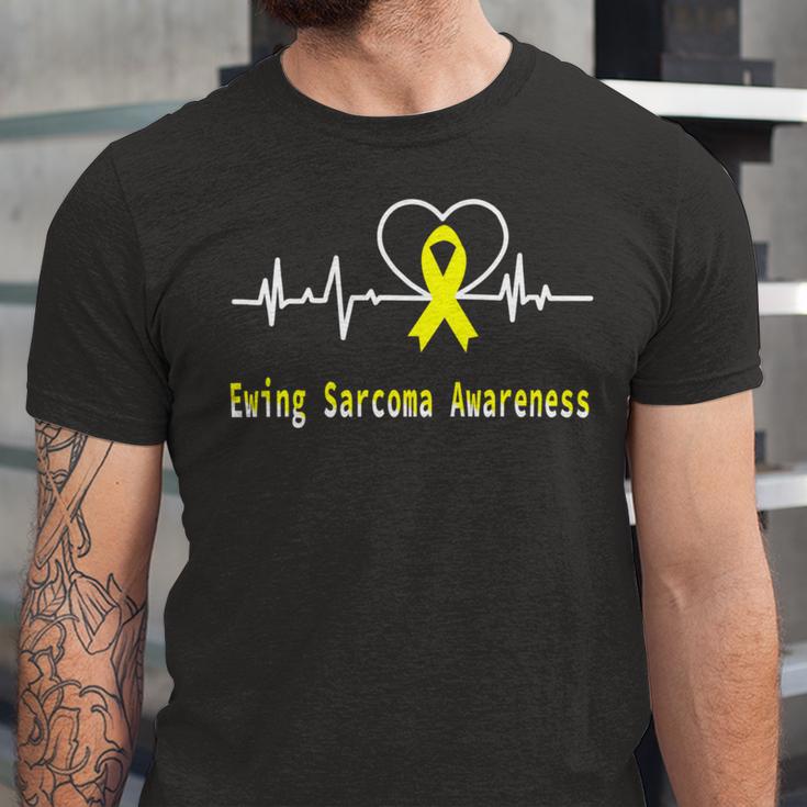 Ewings Sarcoma Awareness Heartbeat Yellow Ribbon Ewings Sarcoma Ewings Sarcoma Awareness Unisex Jersey Short Sleeve Crewneck Tshirt