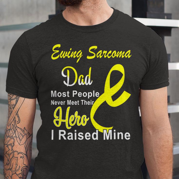 Ewings Sarcoma Dad Most People Never Meet Their Hero I Raised Mine Yellow Ribbon Ewings Sarcoma Ewings Sarcoma Awareness Unisex Jersey Short Sleeve Crewneck Tshirt