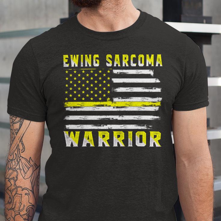 Ewings Sarcoma Warrior Usa Flag United States Flag Yellow Ribbon Ewings Sarcoma Ewings Sarcoma Awareness Unisex Jersey Short Sleeve Crewneck Tshirt