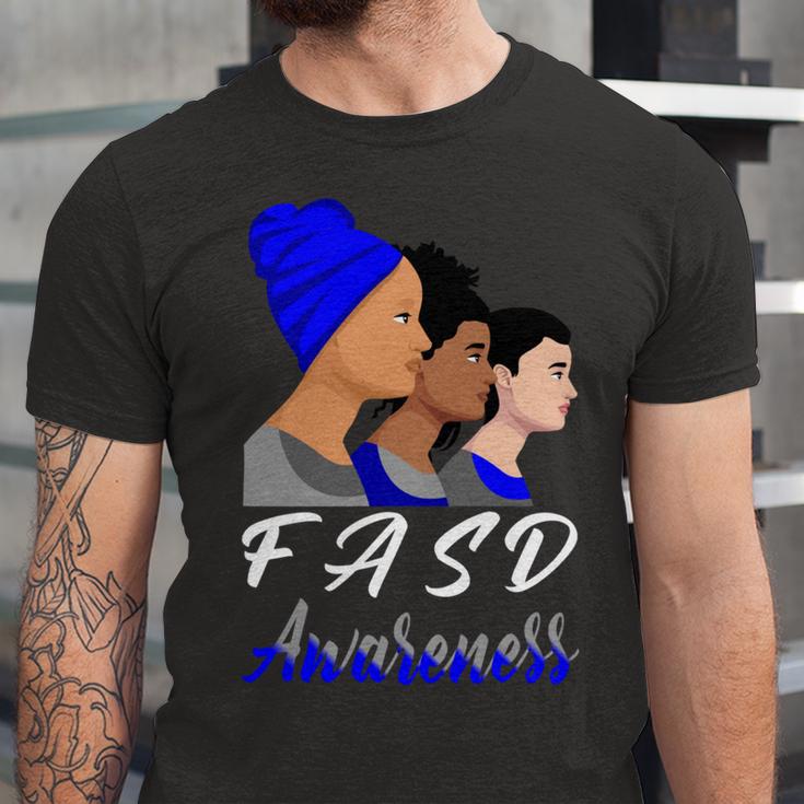 Fasd Awareness Blue And Grey Women Fetal Alcohol Spectrum Disorder Fetal Alcohol Spectrum Disorder Awareness Unisex Jersey Short Sleeve Crewneck Tshirt