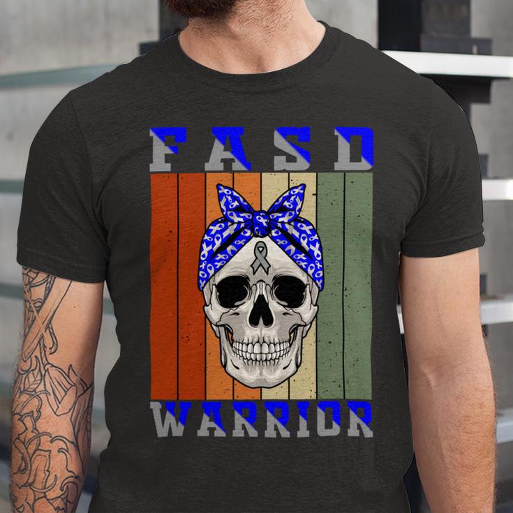 Fasd Warrior Skull Women Vintage Blue And Grey Ribbon Fetal Alcohol Spectrum Disorder Fetal Alcohol Spectrum Disorder Awareness Unisex Jersey Short Sleeve Crewneck Tshirt