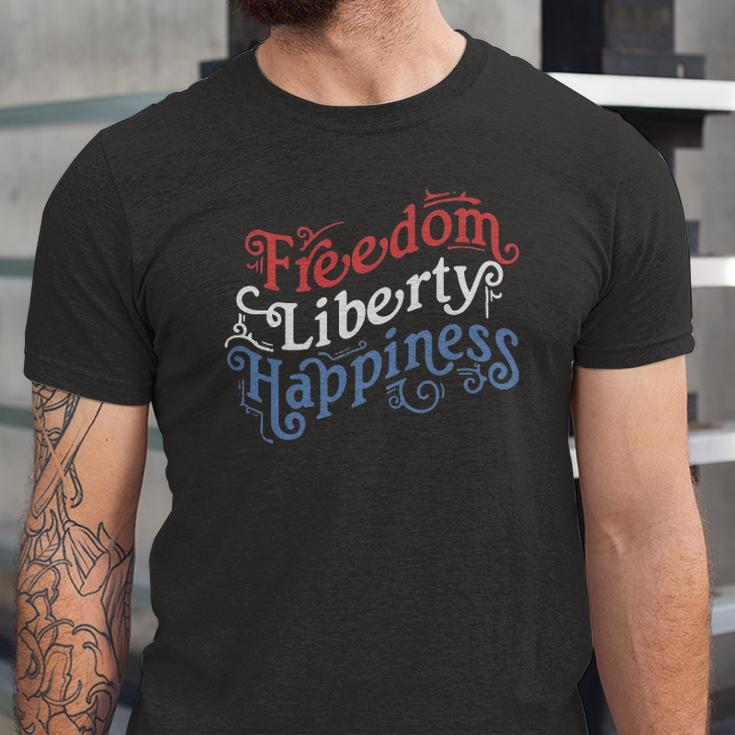 Freedom Liberty Happiness Red White And Blue Jersey T-Shirt