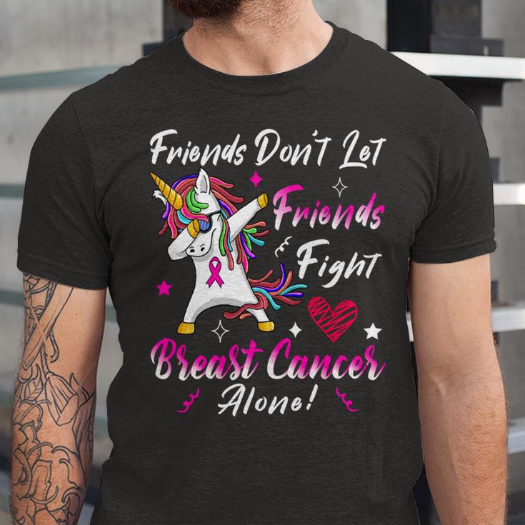 Friends Dont Let Friends Fight Breast Cancer Alone Pink Ribbon Unicorn Breast Cancer Support Breast Cancer Awareness Unisex Jersey Short Sleeve Crewneck Tshirt