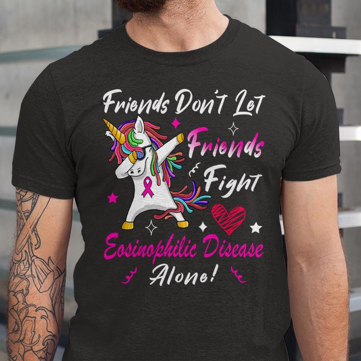 Friends Dont Let Friends Fight Eosinophilic Disease Alone Pink Ribbon Eosinophilic Disease Eosinophilic Disease Awareness Unisex Jersey Short Sleeve Crewneck Tshirt