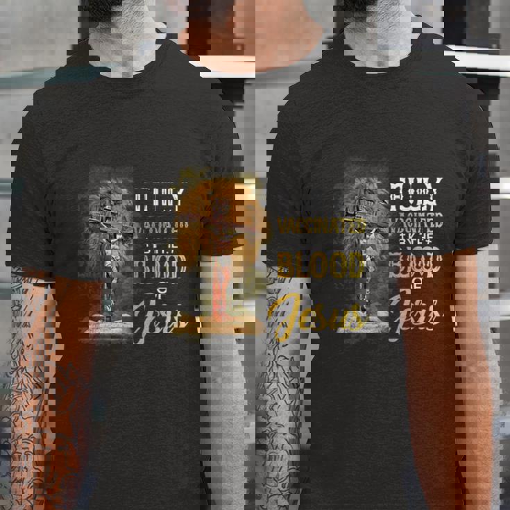 Fully Vaccinated By The Blood Of Jesus Cross Faith Christian Unisex Jersey Short Sleeve Crewneck Tshirt