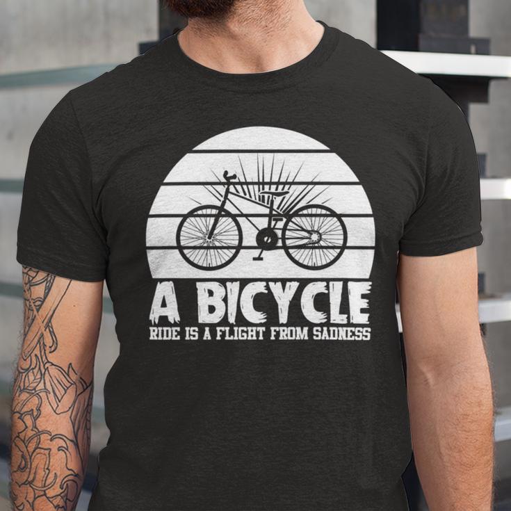 Funny Bicycle I Ride Fun Hobby Race Quote A Bicycle Ride Is A Flight From Sadness Unisex Jersey Short Sleeve Crewneck Tshirt