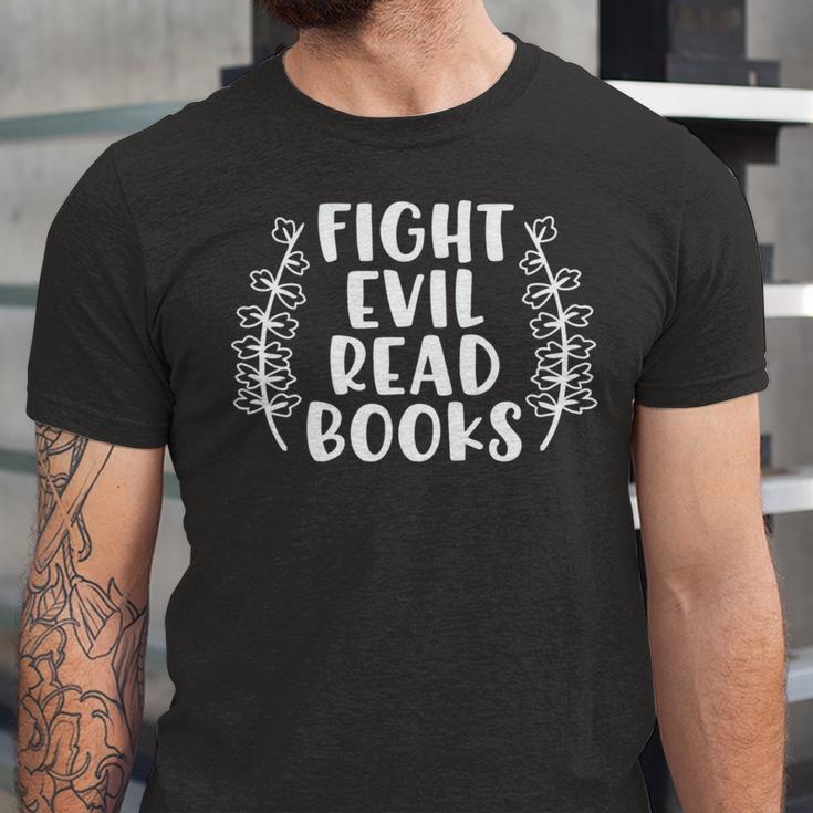 Funny Fight Evil Read Books Unisex Jersey Short Sleeve Crewneck Tshirt