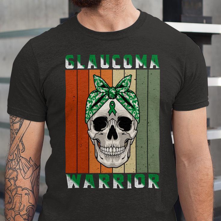 Glaucoma Warrior Skull Women Vintage Green Ribbon Glaucoma Glaucoma Awareness Unisex Jersey Short Sleeve Crewneck Tshirt