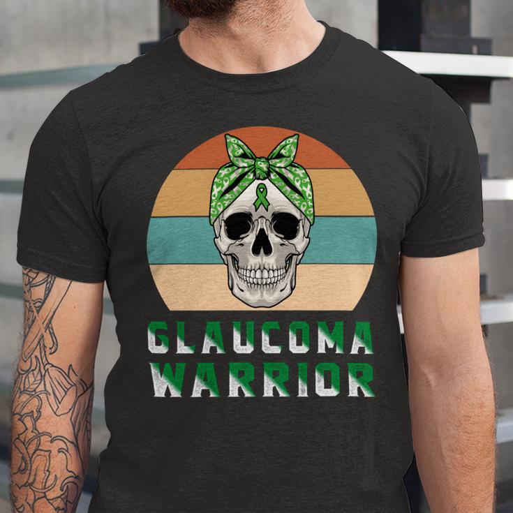 Glaucoma Warrior Skull Women Vintage Green Ribbon Glaucoma Glaucoma Awareness V2 Unisex Jersey Short Sleeve Crewneck Tshirt