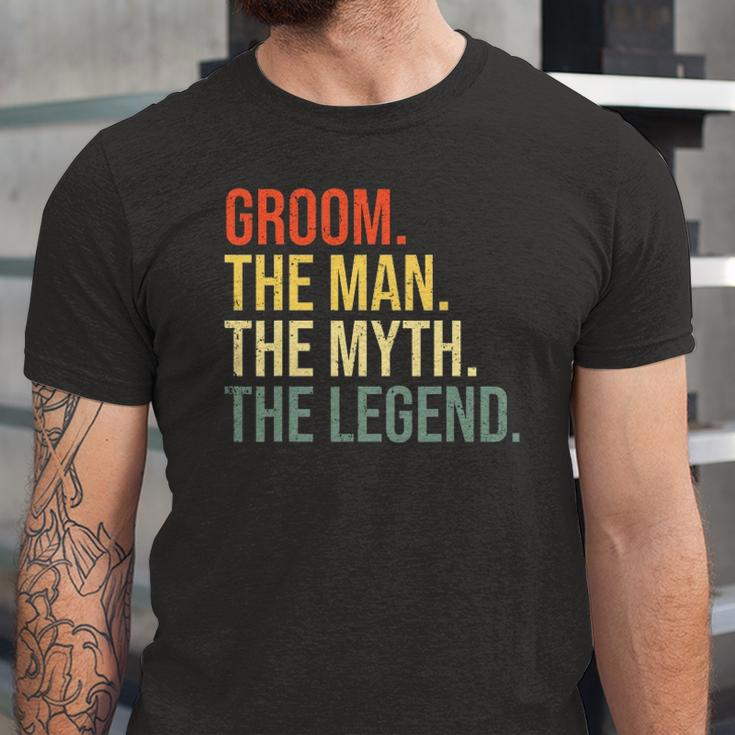 Groom The Man The Myth The Legend Bachelor Party Engagement Jersey T-Shirt