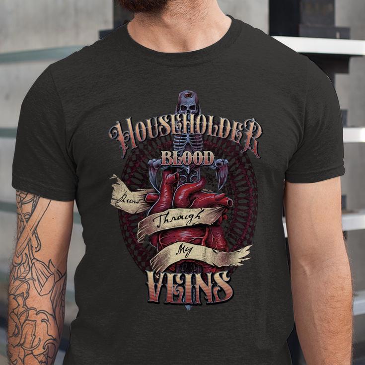 Householder Blood Runs Through My Veins Name Unisex Jersey Short Sleeve Crewneck Tshirt