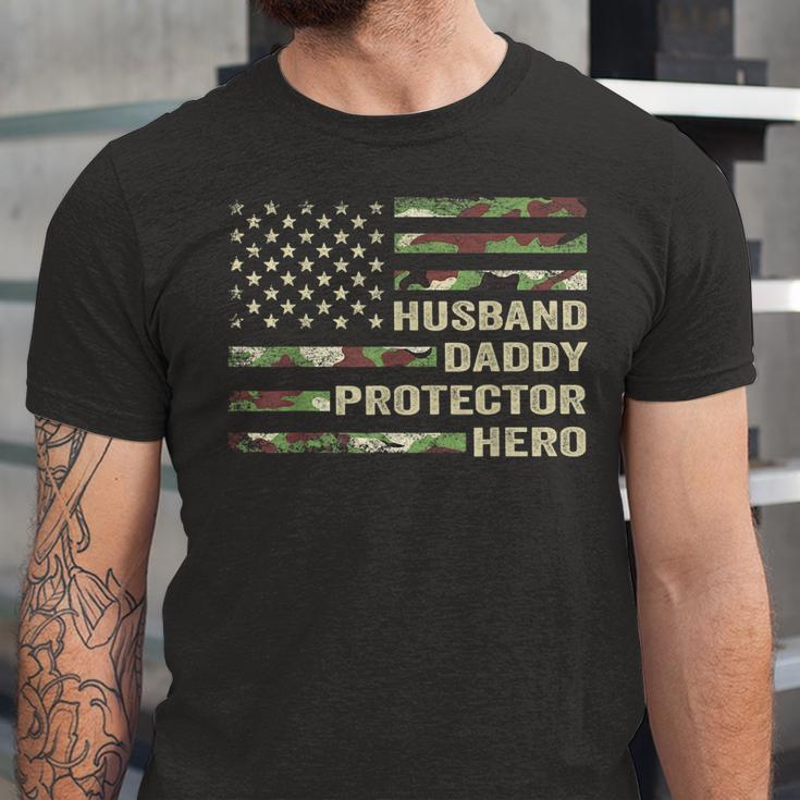 Husband Daddy Protector Hero Fathers Day Flag Jersey T-Shirt