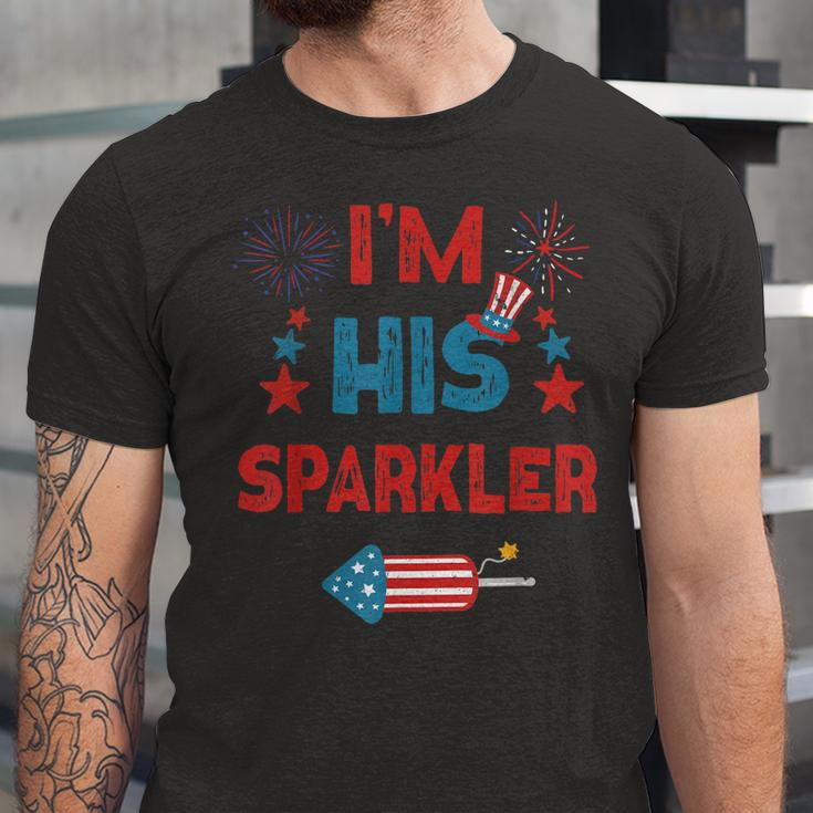 Im His Sparkler 4Th Of July Fireworks Matching Couples Unisex Jersey Short Sleeve Crewneck Tshirt