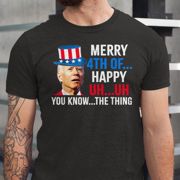 Joe Biden Confused Merry Happy Funny 4Th Of July Unisex Jersey Short Sleeve Crewneck Tshirt