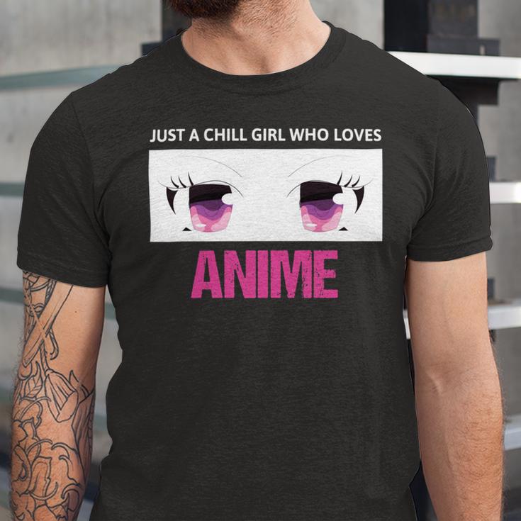 Just A Girl Who Loves Anime Chill Anime Girl Unisex Jersey Short Sleeve Crewneck Tshirt