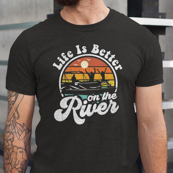 Life Is Better At The River Pontoon Boat Boating Jersey T-Shirt