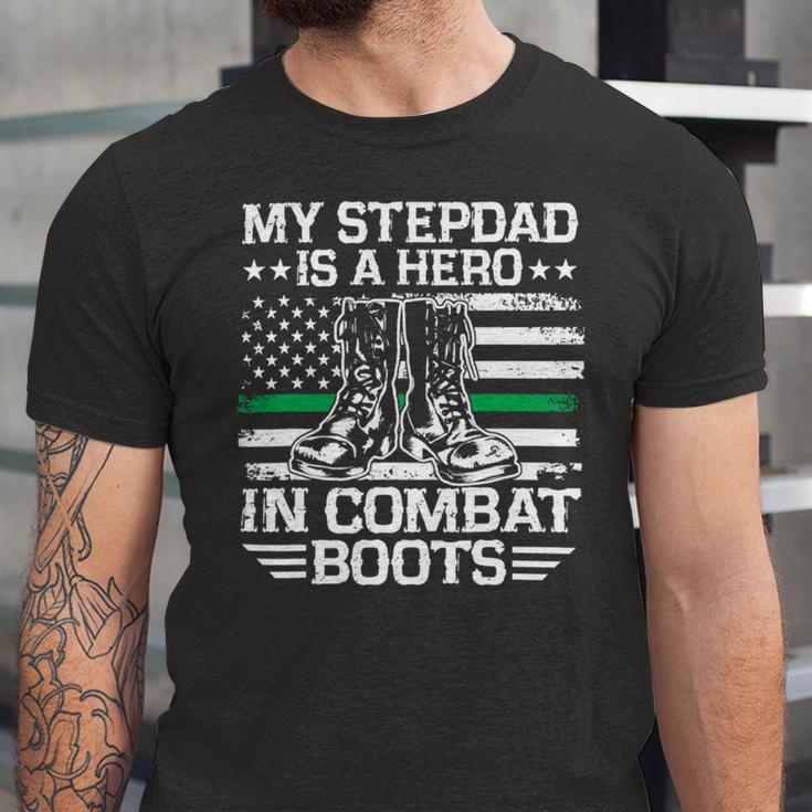 My Stepdad Is A Hero In Combat Boots 684 Shirt Unisex Jersey Short Sleeve Crewneck Tshirt