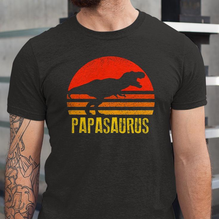 Papasaurus Retro Vintage Sunset Dinosaur Jersey T-Shirt